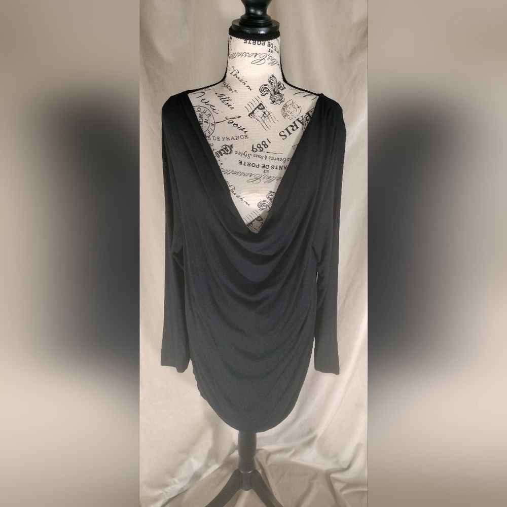WDNY Black Draped Collar Long Sleeve Dress w/Side Ruching Size XL
